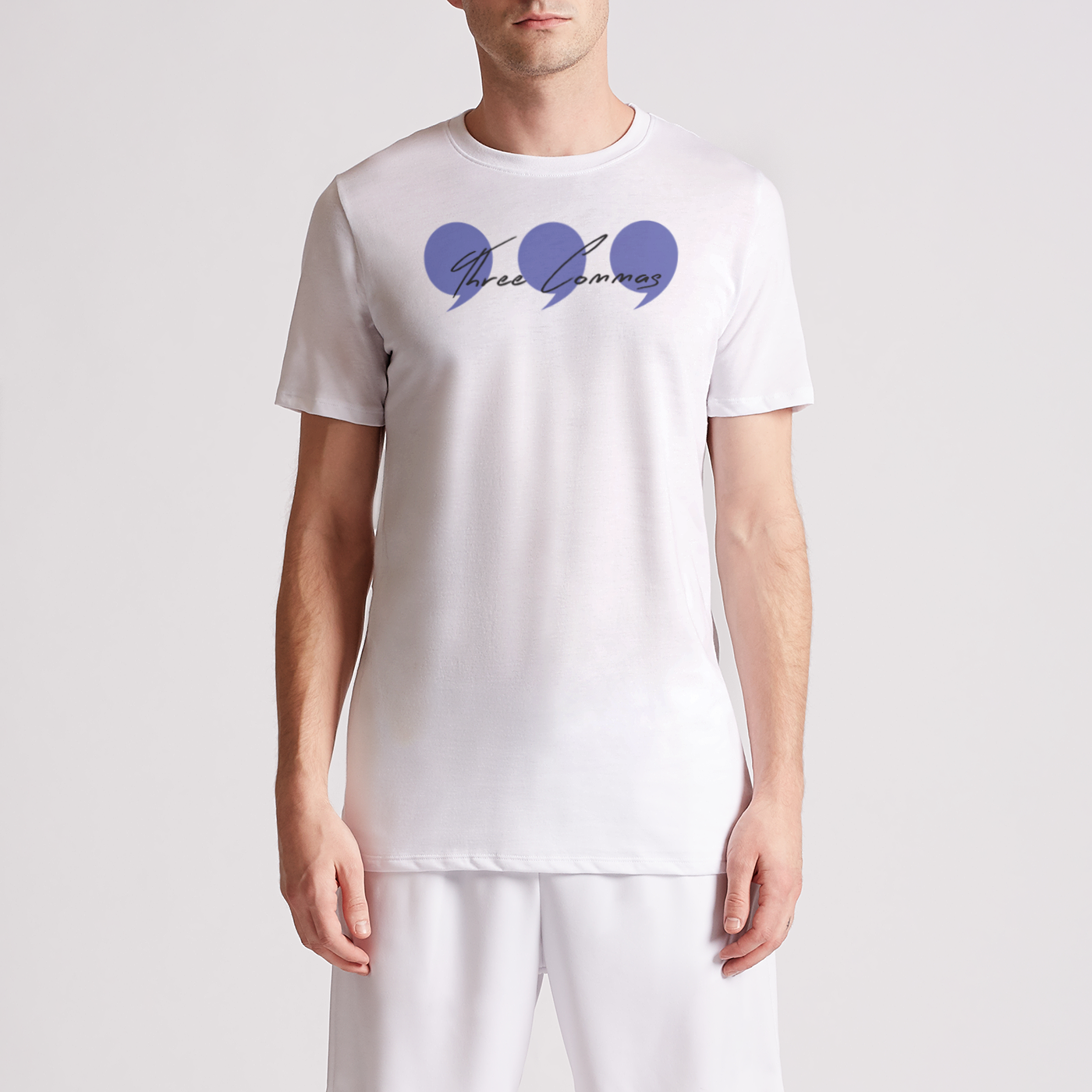 Three Commas Script Periwinkle Mens Premium Tee