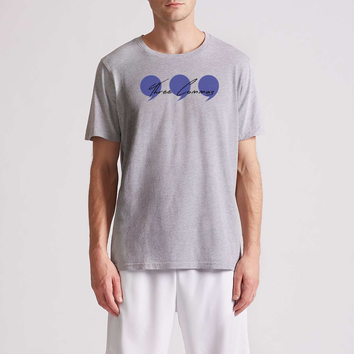 Three Commas Script Periwinkle Mens Premium Tee
