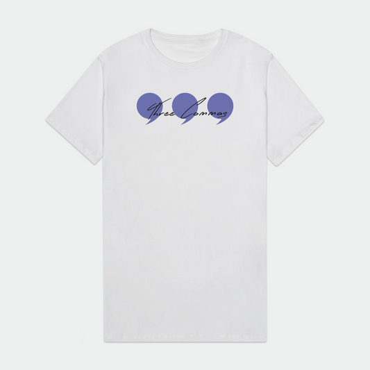 Three Commas Script Periwinkle Mens Premium Tee