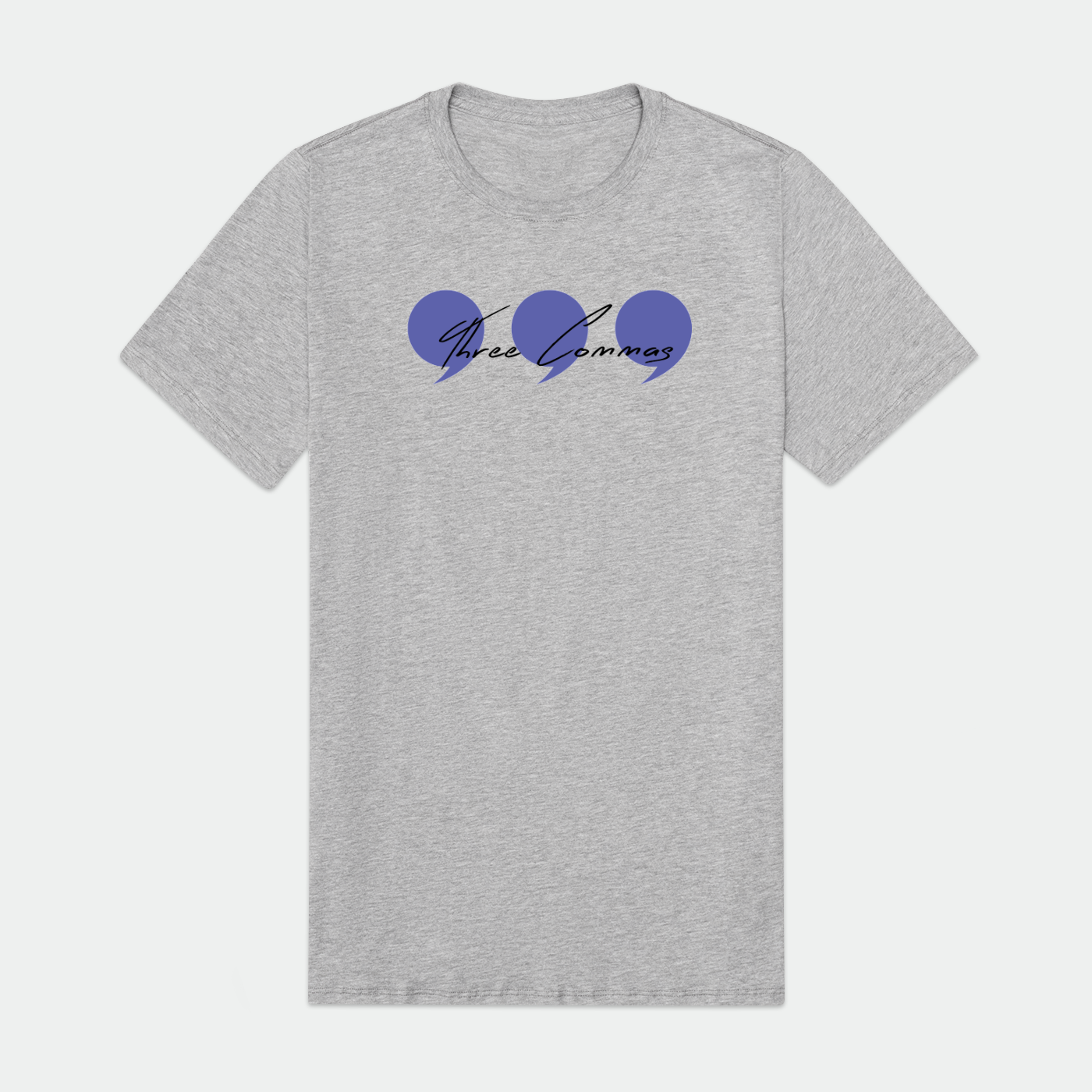 Three Commas Script Periwinkle Mens Premium Tee