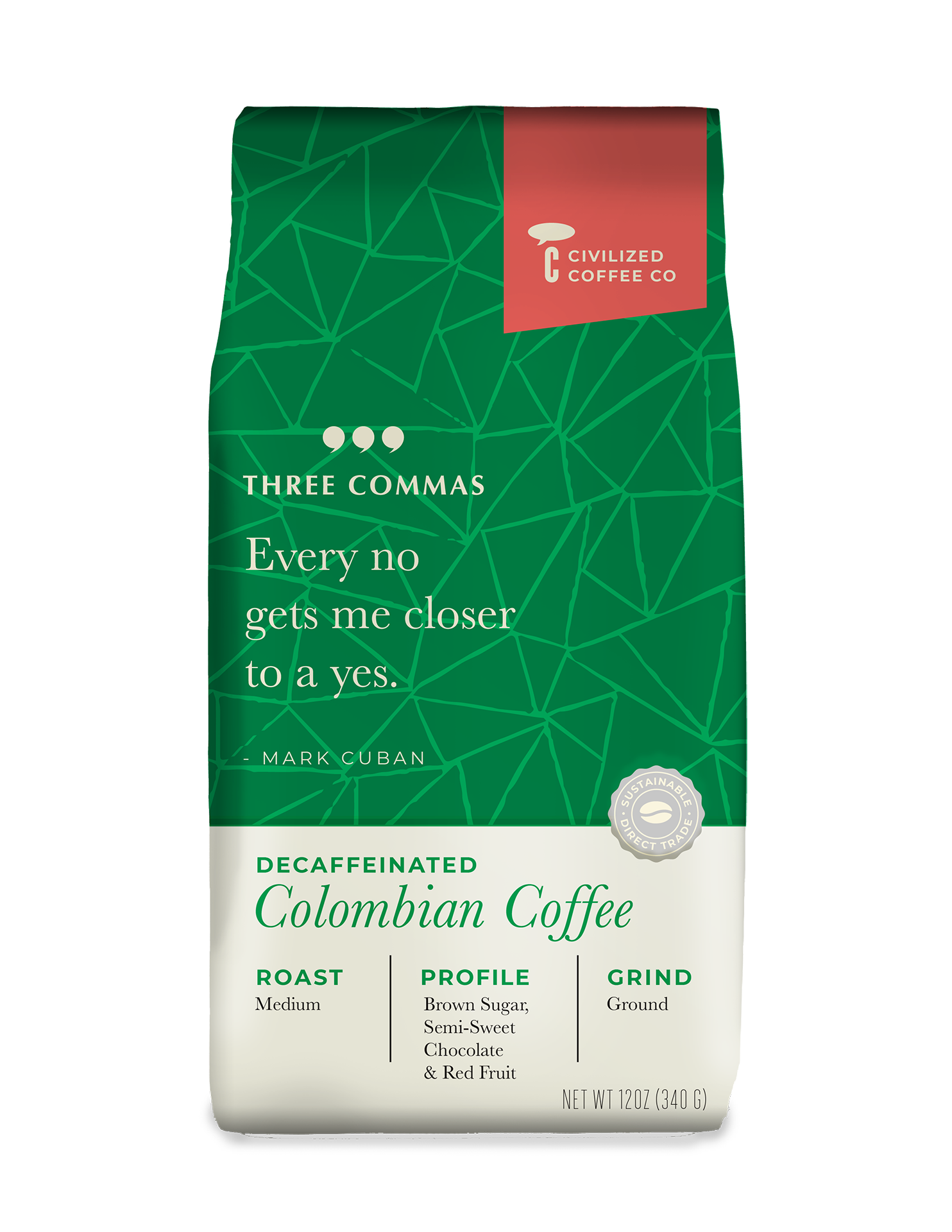 Three Commas™ Decaffeinated Colombian Organic Coffee | Ground