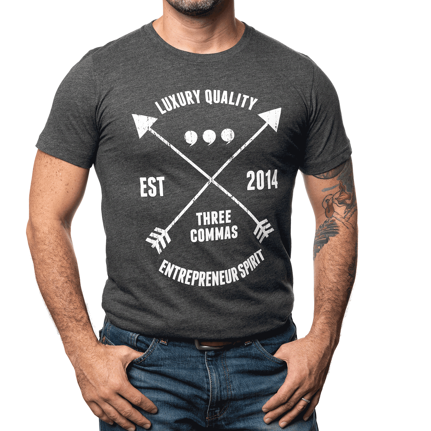 Arrow T-Shirt | Charcoal Grey | Distressed White Ink